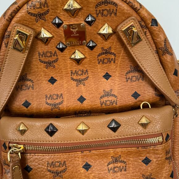 MCM Visetos Studded Medium Dual Stark Backpack Cognac - Picture 10 of 10